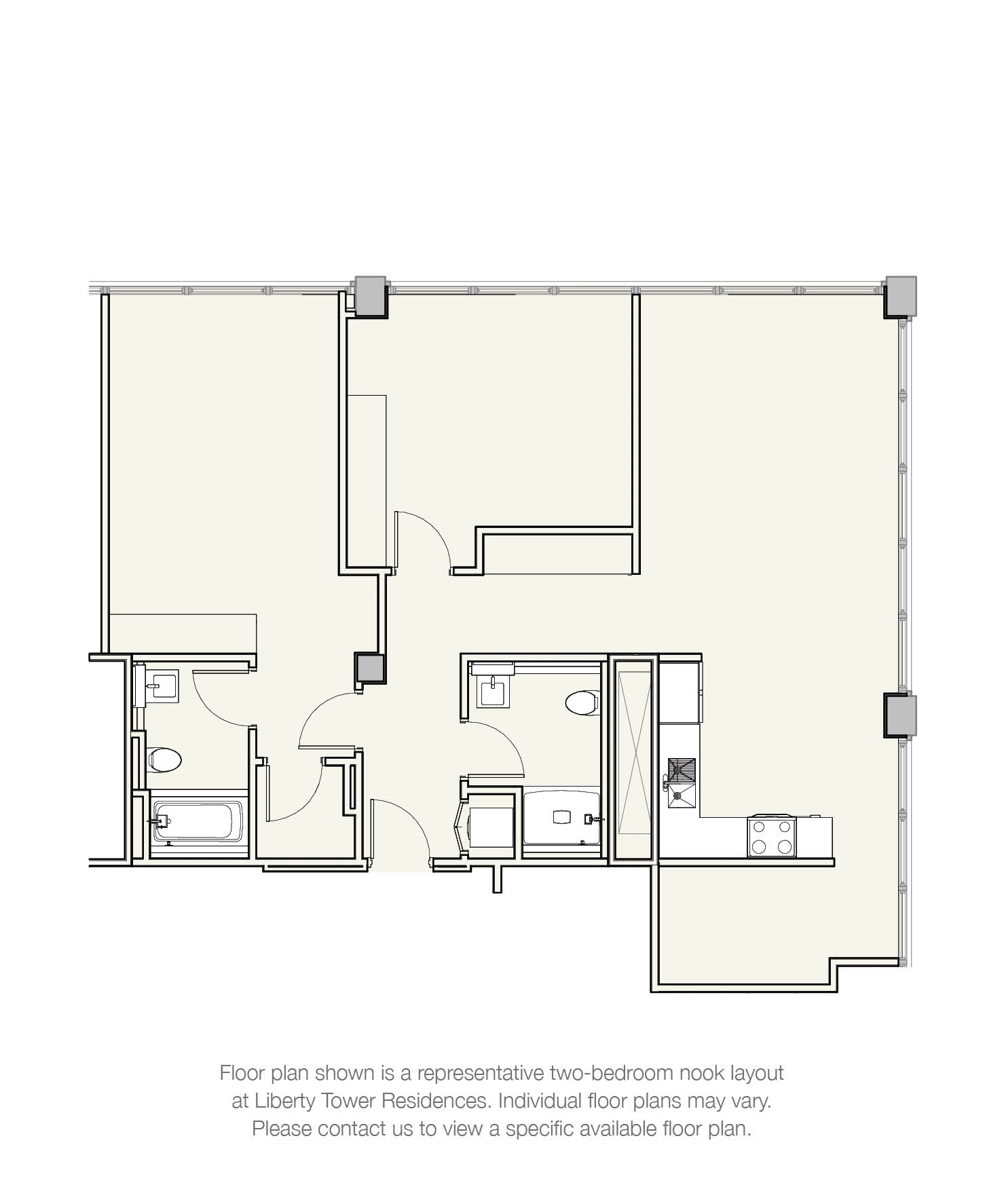 Floor plan for 2 beds, 2 baths, 1133 sqft